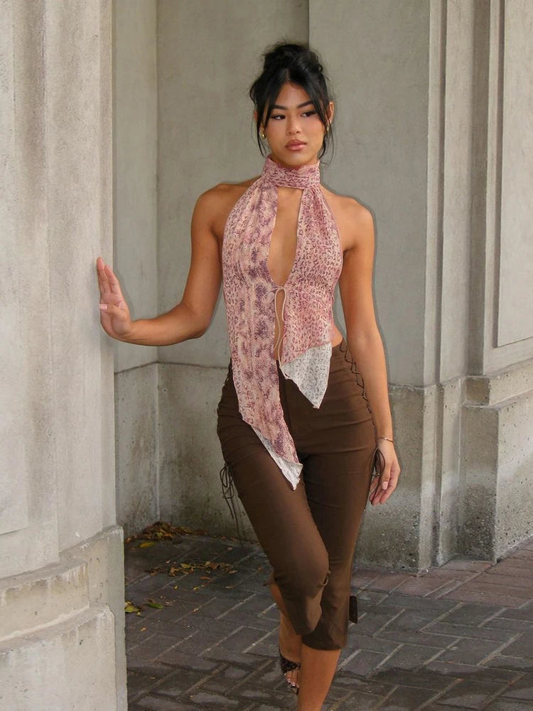 Asymmetrical halter neck top